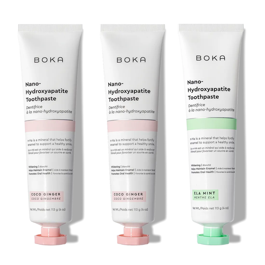 N-Ha Toothpaste 3-Pack in pink and green, perfect for advanced oral care.