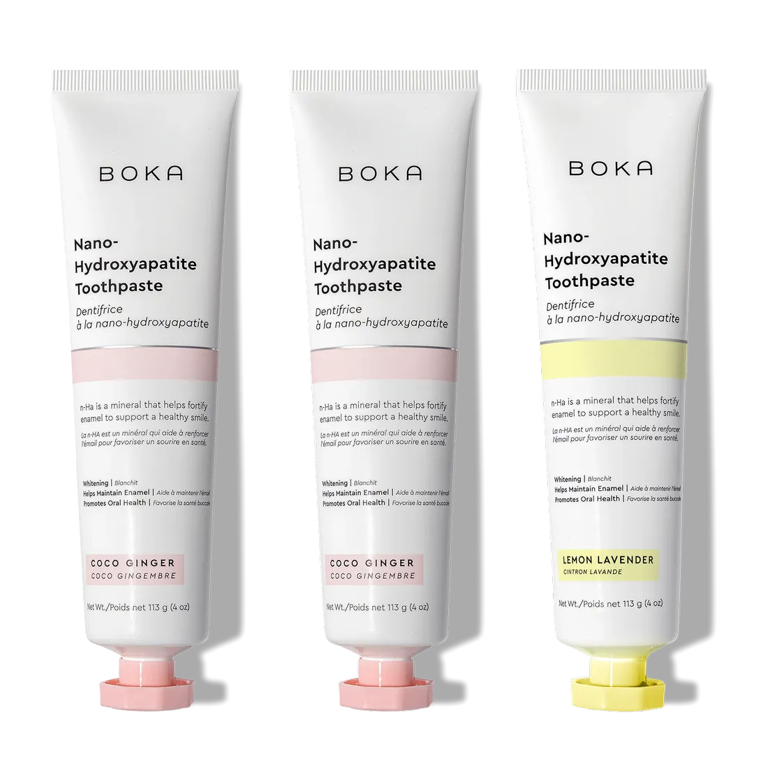 N-Ha Toothpaste 3-Pack in Coco Ginger and Lemon Lavender flavors for advanced oral care.