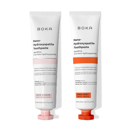 N-Ha Toothpaste 2-Pack in Coco Ginger & Cinna Mint to help fortify enamel.