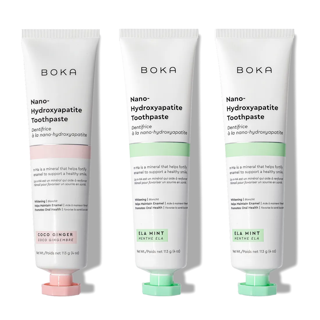 N-Ha Toothpaste 3-Pack in Coco Ginger and Ela Mint for advanced oral care.