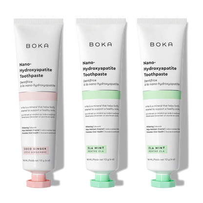 N-Ha Toothpaste 3-Pack in Coco Ginger and Ela Mint for advanced oral care.