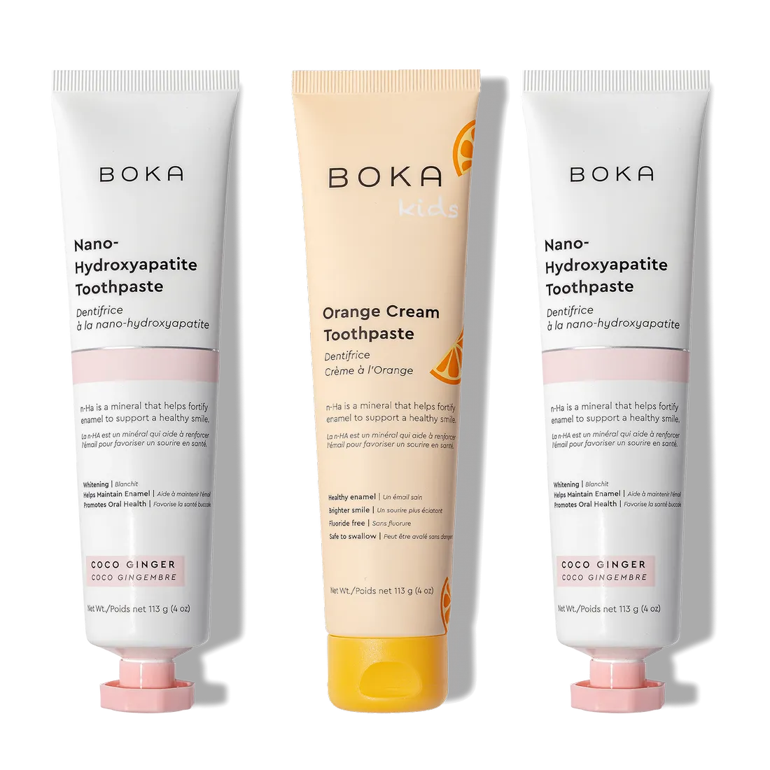 Three n-Ha Toothpaste 3-Pack tubes with nano-hydroxyapatite for advanced oral care.