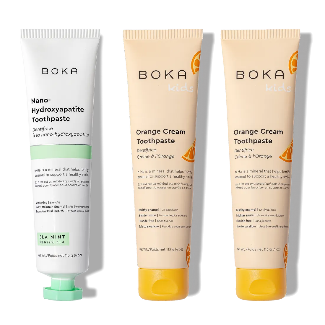 Three tubes of n-Ha Toothpaste 3-Pack for effective oral care, standing upright.