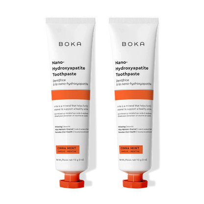 N-Ha Toothpaste 2-Pack in Cinna Mint flavor remineralizes teeth and comes with two tubes.