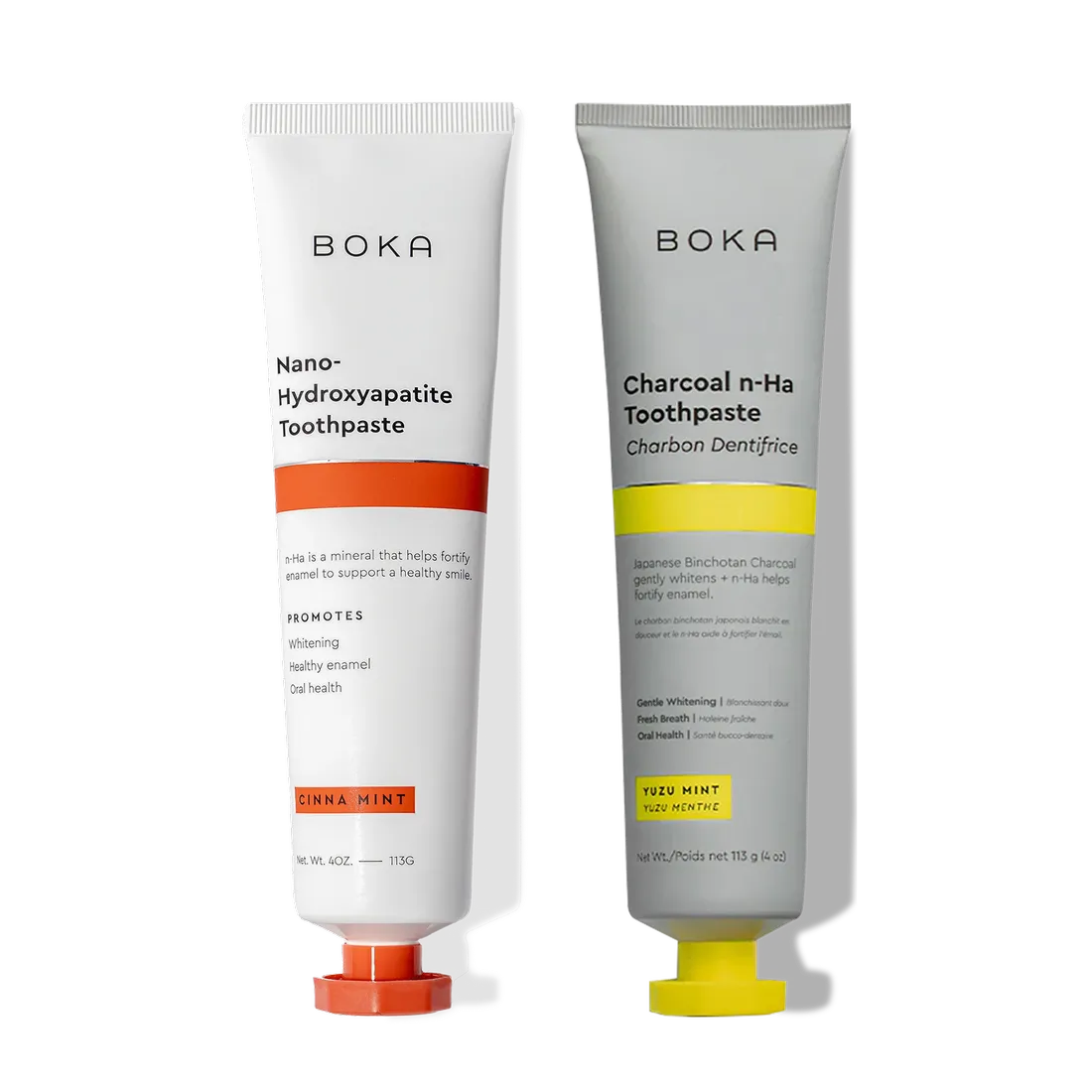 Two n-Ha Toothpaste 2-Pack tubes with nano-hydroxyapatite shown upright on a white background.