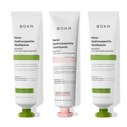 Three n-Ha Toothpaste 3-Pack tubes in unique flavors for advanced oral care, side by side.