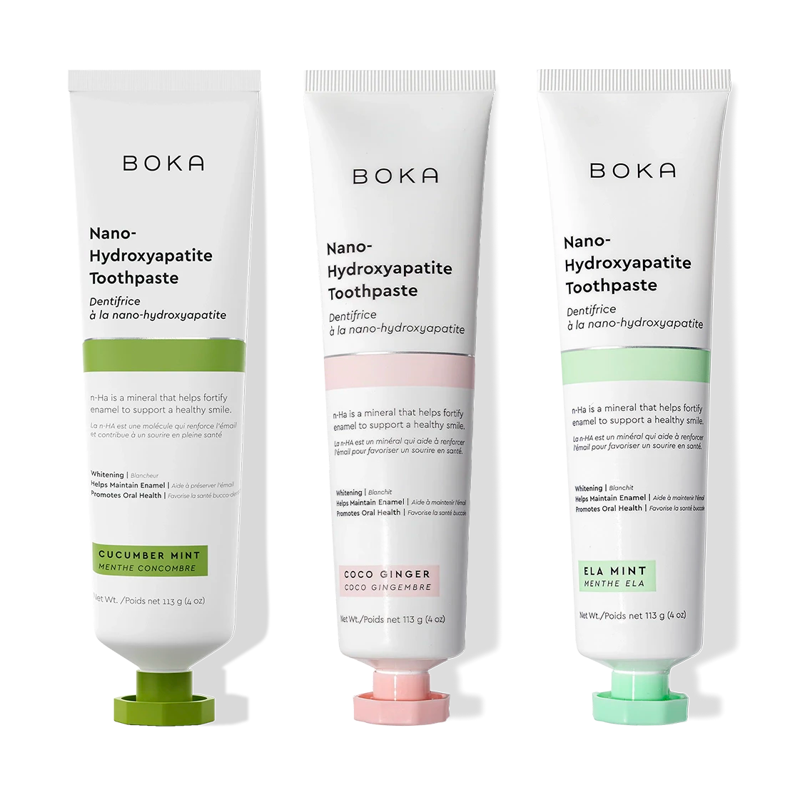 N-Ha Toothpaste 3-Pack in unique flavors stands upright for advanced oral care.