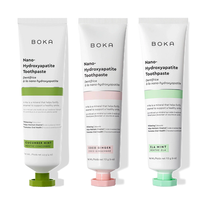 N-Ha Toothpaste 3-Pack in unique flavors stands upright for advanced oral care.