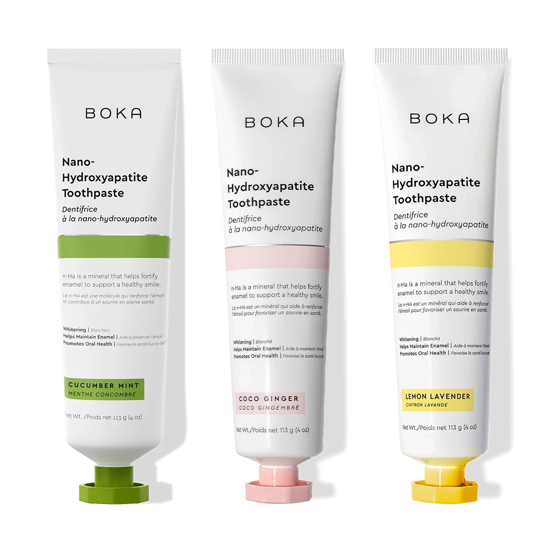 N-Ha Toothpaste 3-Pack: cucumber mint, coco ginger, and lemon lavender flavors.