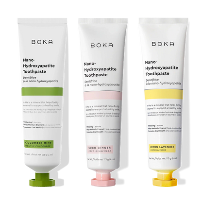 N-Ha Toothpaste 3-Pack: cucumber mint, coco ginger, and lemon lavender flavors.