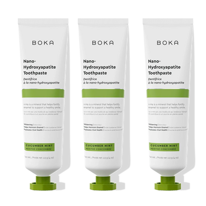 Three tubes of n-Ha Toothpaste 3-Pack in refreshing cucumber mint flavor for complete oral care.