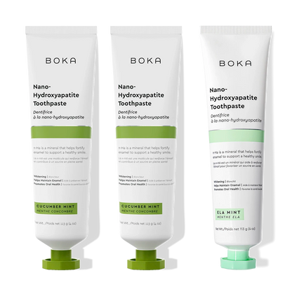 N-Ha Toothpaste 3-Pack: three tubes in Cucumber Mint & Ela Mint flavors.