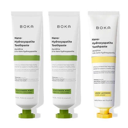 N-Ha Toothpaste 3-Pack: three tubes in cucumber mint and lemon lavender flavors.