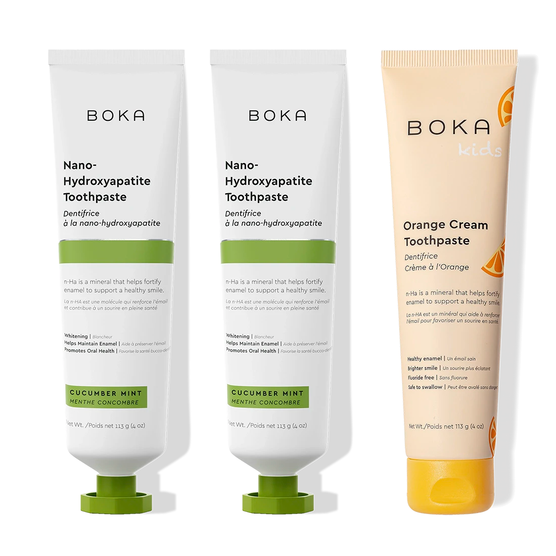 N-Ha Toothpaste 3-Pack: three tubes of healthy, fun-flavored toothpaste for all ages.
