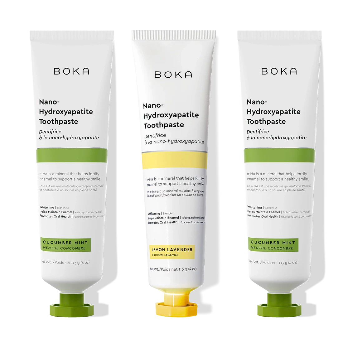 N-Ha Toothpaste 3-Pack: three tubes in unique flavors for advanced oral care.