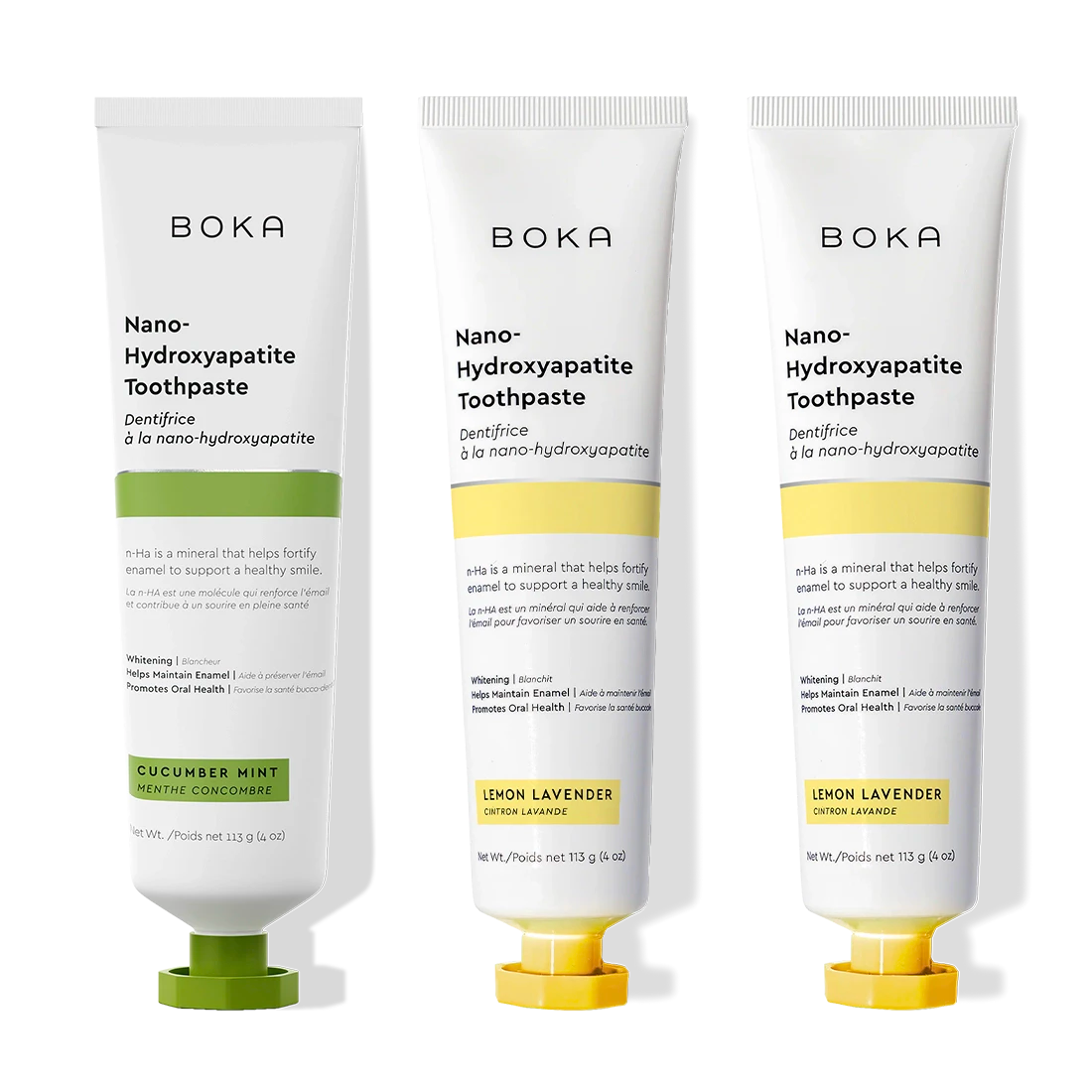 N-Ha Toothpaste 3-Pack: three tubes in unique flavors with nano-hydroxyapatite formula.