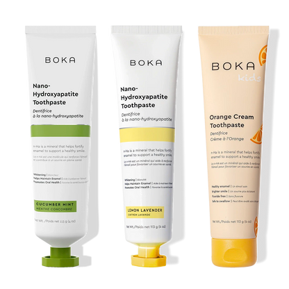 N-Ha Toothpaste 3-Pack: Kids nano-hydroxyapatite toothpaste in Cucumber Mint, Lemon Lavender & Orange Cream.