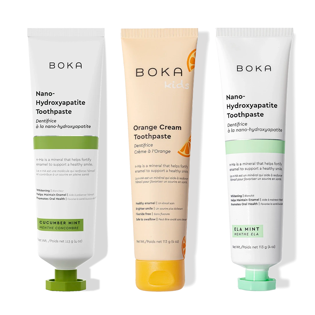 Three n-Ha Toothpaste 3-Pack tubes in unique flavors, standing upright.