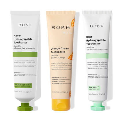 Three n-Ha Toothpaste 3-Pack tubes in unique flavors, standing upright.