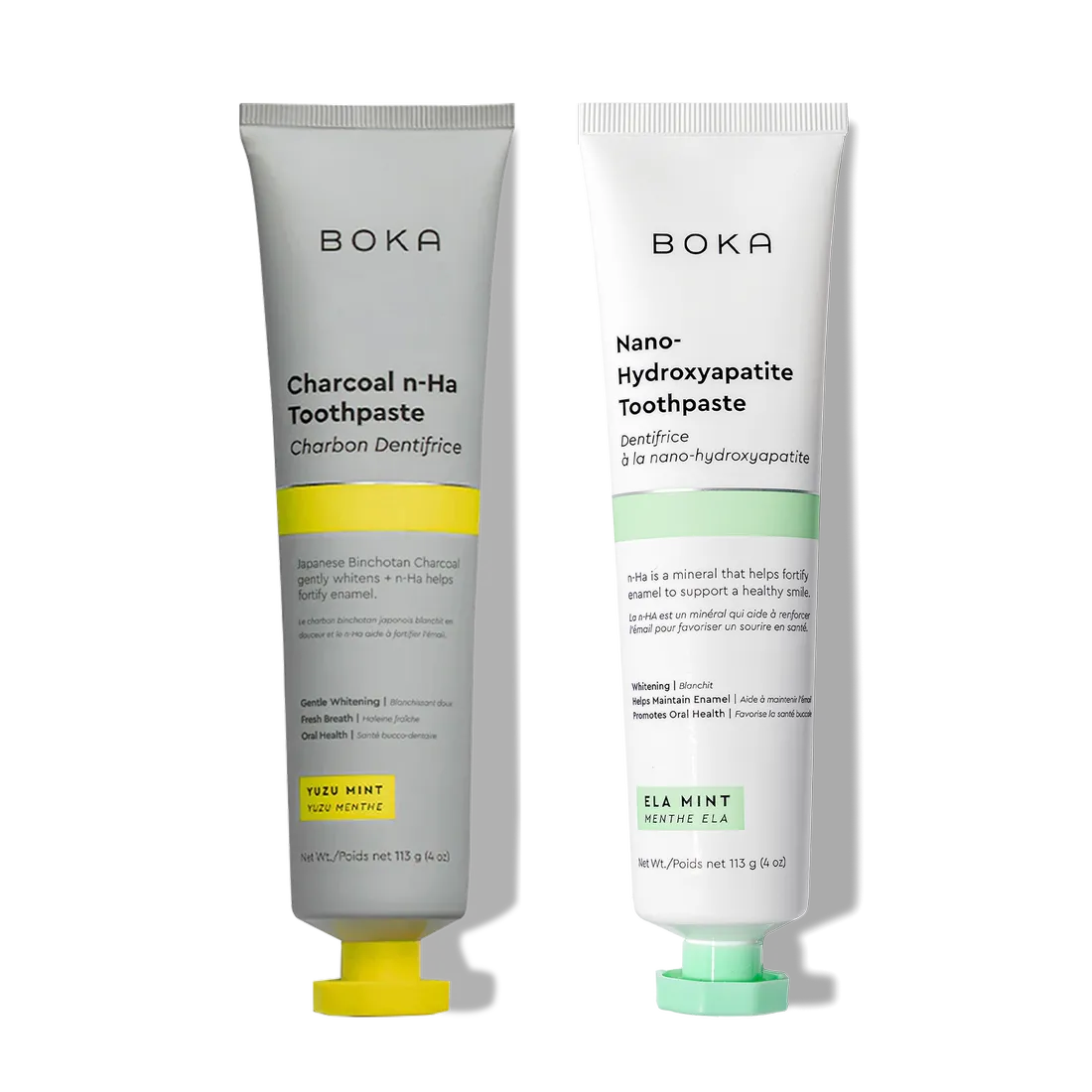 Two n-Ha Toothpaste 2-Pack tubes, featuring enamel-fortifying nano-hydroxyapatite, stand upright.