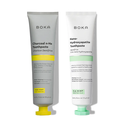 Two n-Ha Toothpaste 2-Pack tubes, featuring enamel-fortifying nano-hydroxyapatite, stand upright.