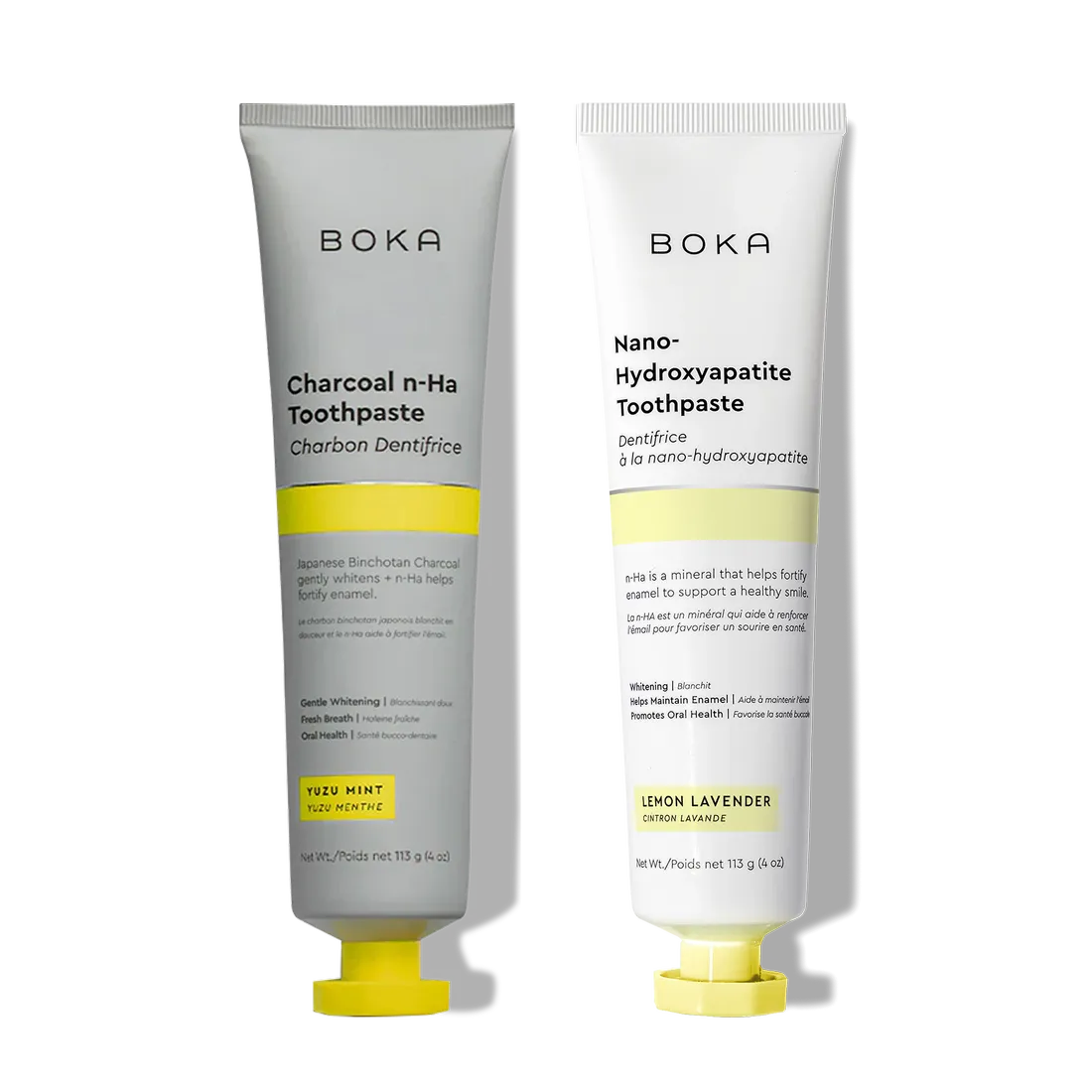 The n-Ha Toothpaste 2-Pack stands upright to strengthen enamel with nano-hydroxyapatite power.