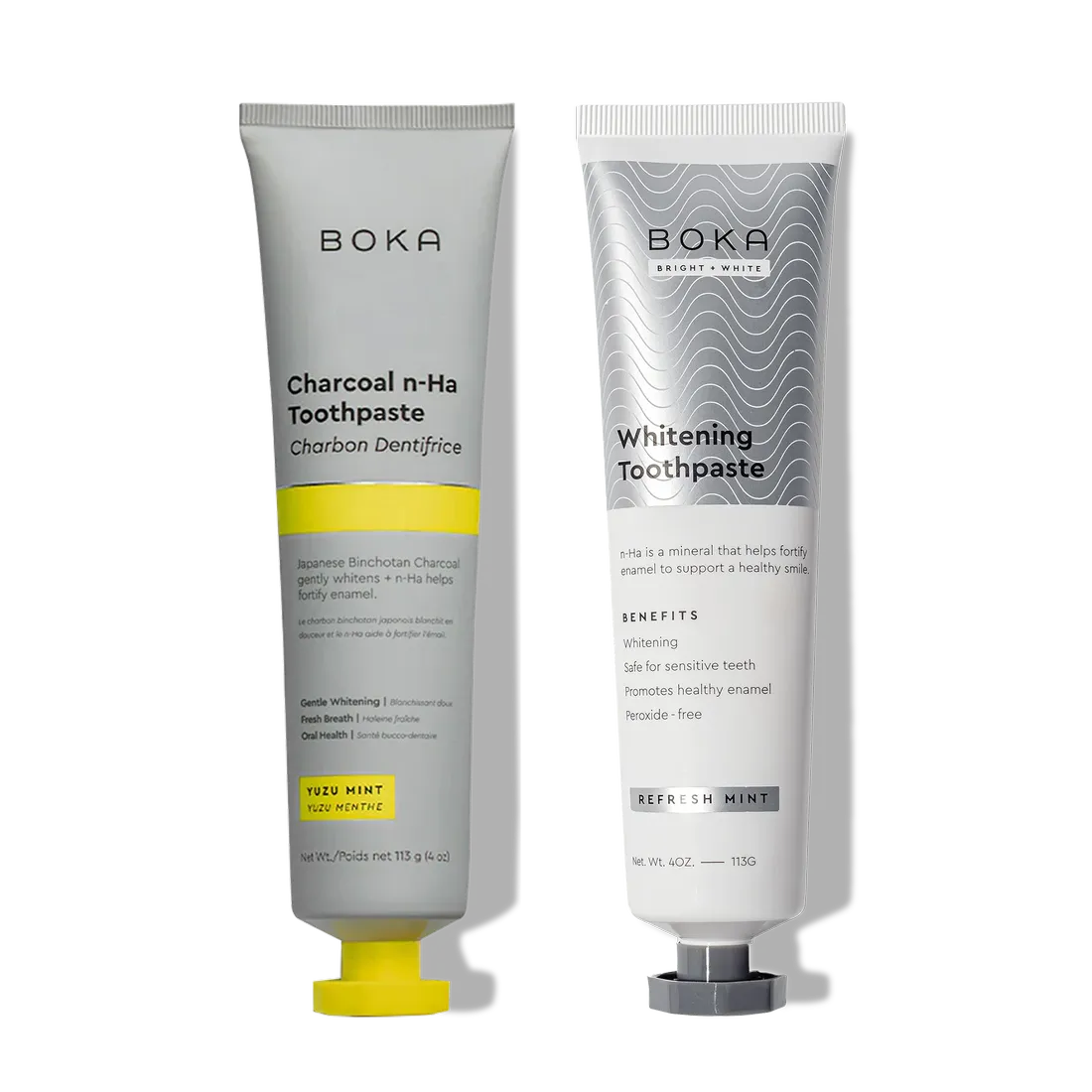 N-Ha Toothpaste 2-Pack with nano-hydroxyapatite to fortify enamel in sleek gray tubes.