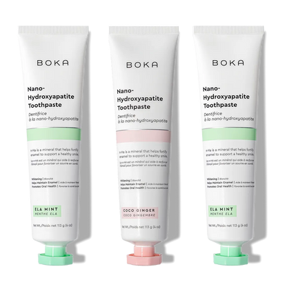 N-Ha Toothpaste 3-Pack: Advanced oral care in Ela Mint and Coco Ginger flavors.