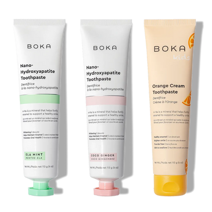 N-Ha Toothpaste 3-Pack includes Ela Mint, Coco Ginger, and Orange Cream Kids varieties.
