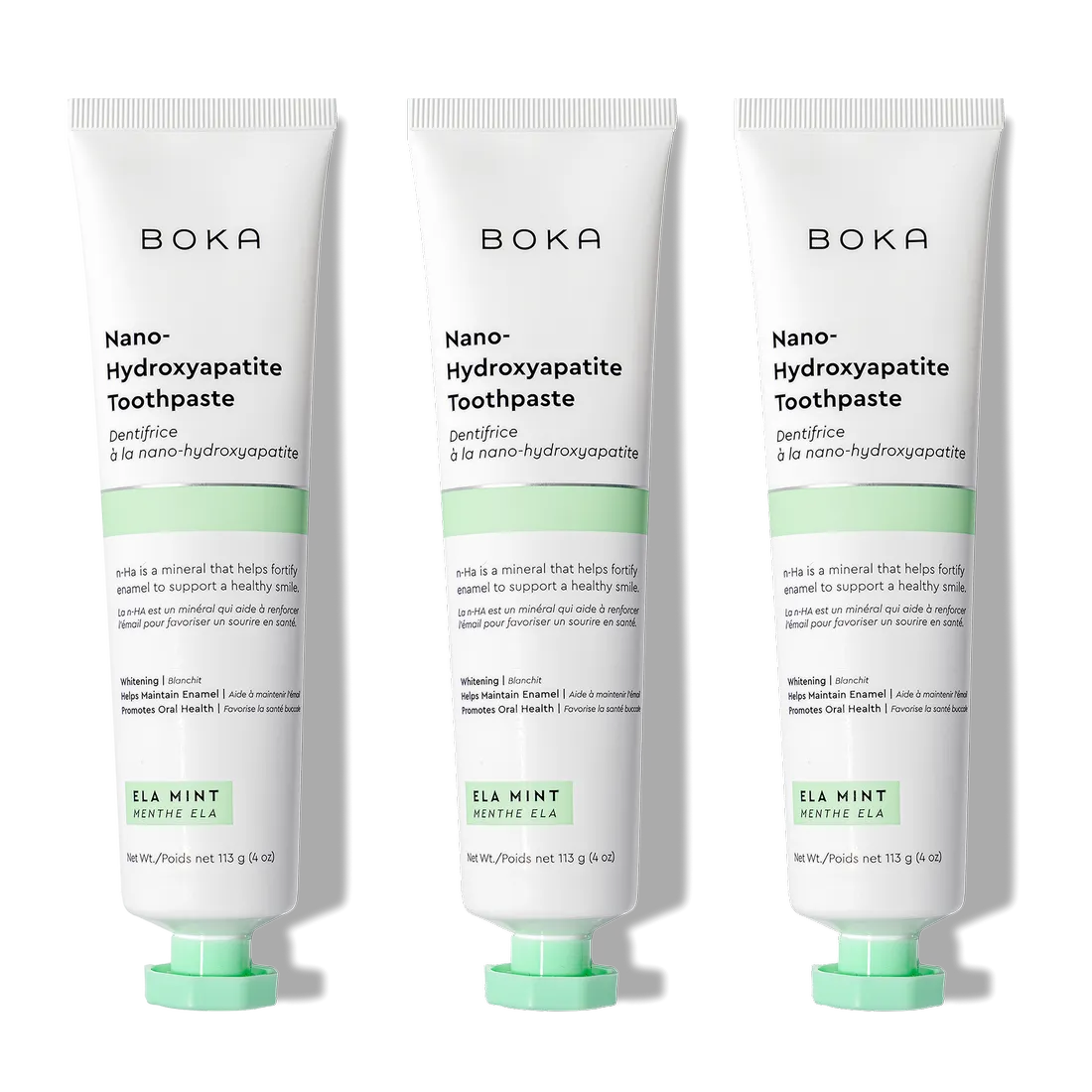 N-Ha Toothpaste 3-Pack in Ela Mint, perfect for advanced oral care with nano-hydroxyapatite.