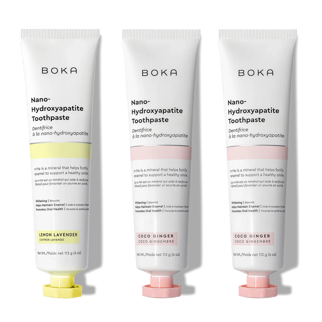 Three tubes of n-Ha Toothpaste 3-Pack deliver superior oral care in three unique flavors.