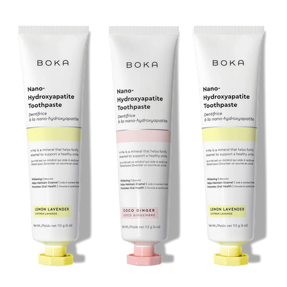 N-Ha Toothpaste 3-Pack: Lemon Lavender & Coco Ginger flavors for premium oral care.