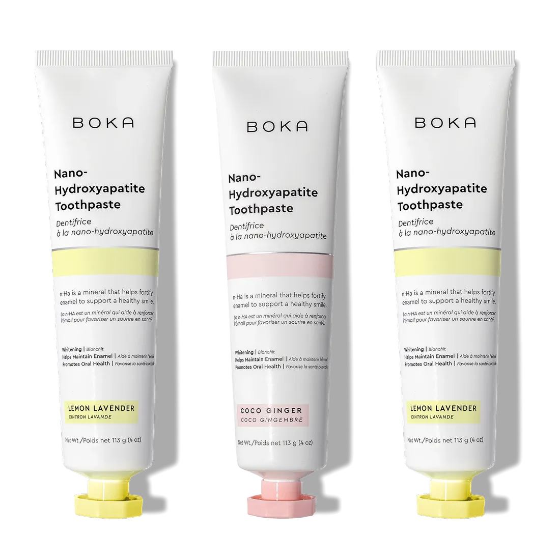 N-Ha Toothpaste 3-Pack: Lemon Lavender & Coco Ginger flavors for premium oral care.
