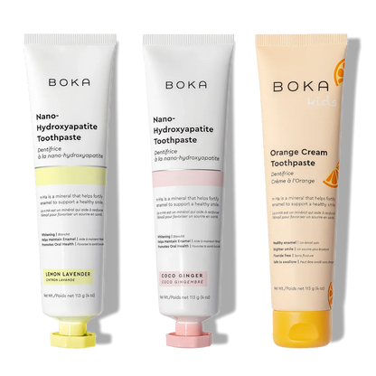N-Ha Toothpaste 3-Pack: Lemon Lavender, Coco Ginger, and Orange Cream flavors.