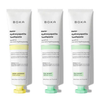 N-Ha Toothpaste 3-Pack in Lemon Lavender and Ela Mint for advanced oral care.