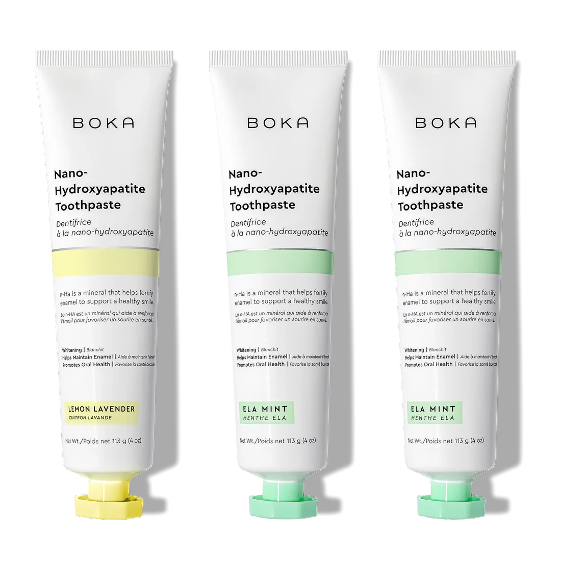 N-Ha Toothpaste 3-Pack in Lemon Lavender and Ela Mint for advanced oral care.