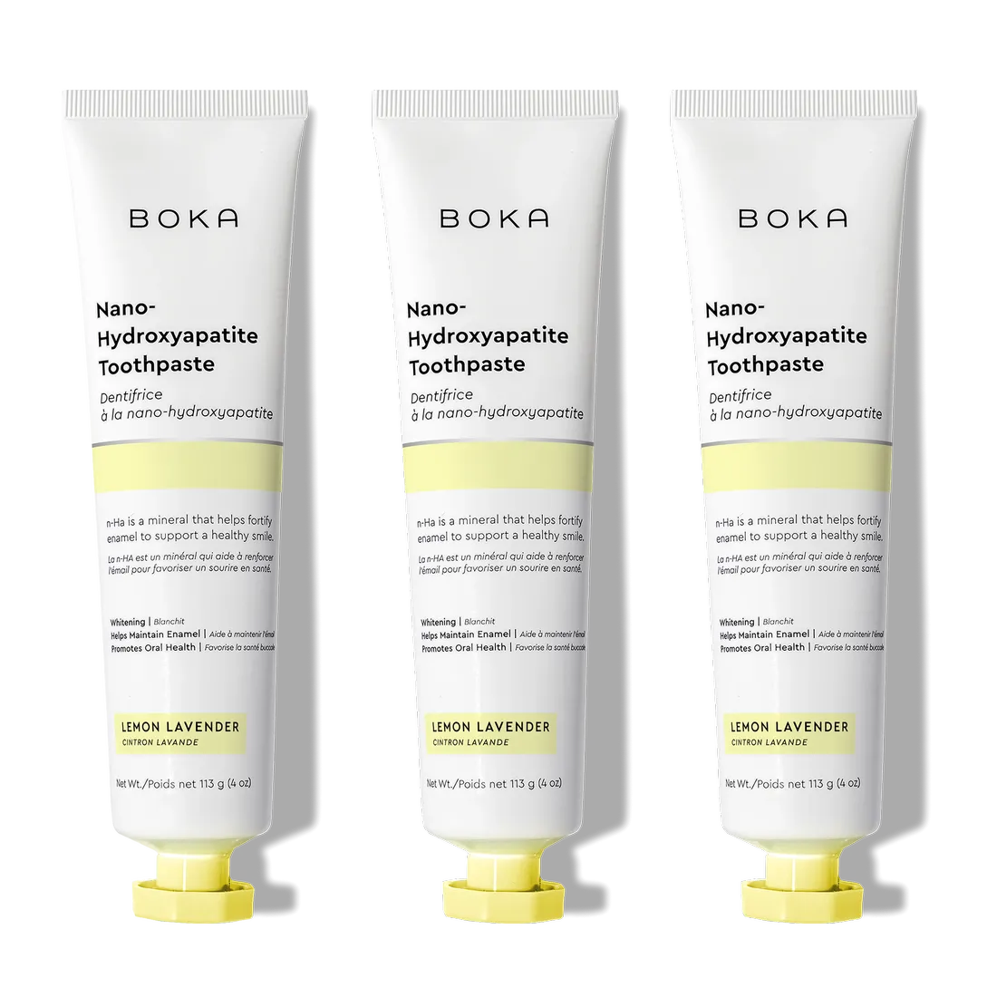 Three tubes of n-Ha Toothpaste 3-Pack stand upright, a refreshing oral care essential.