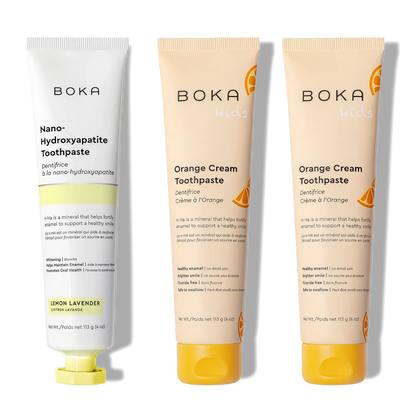 Three n-Ha Toothpaste 3-Pack tubes for oral care stand upright, side by side.