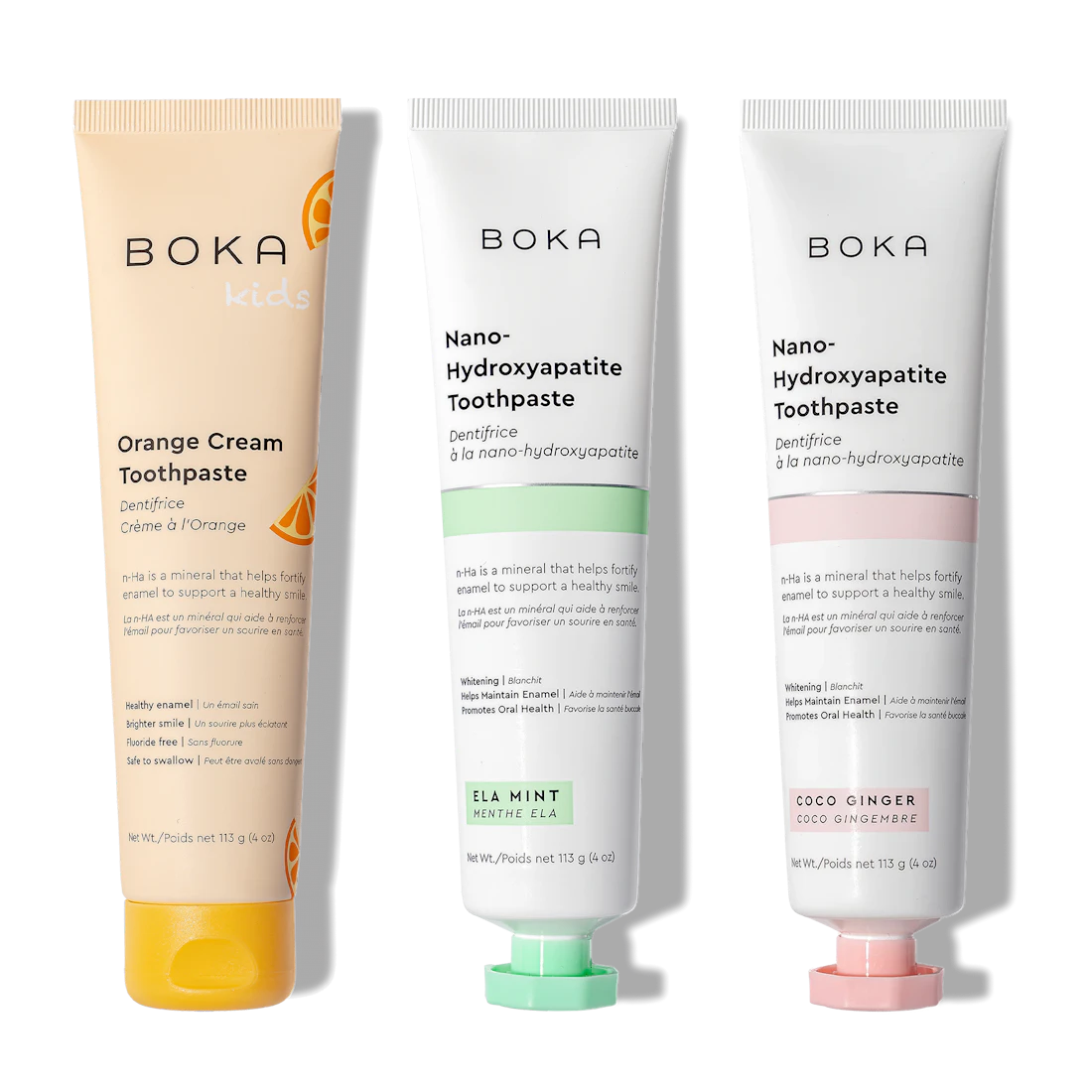 N-Ha Toothpaste 3-Pack—Orange Cream, Ela Mint, and Coco Ginger—for next-level oral care.