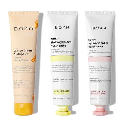 N-Ha Toothpaste 3-Pack: advanced oral care in Orange Cream, Lemon Lavender, and Coco Ginger flavors.