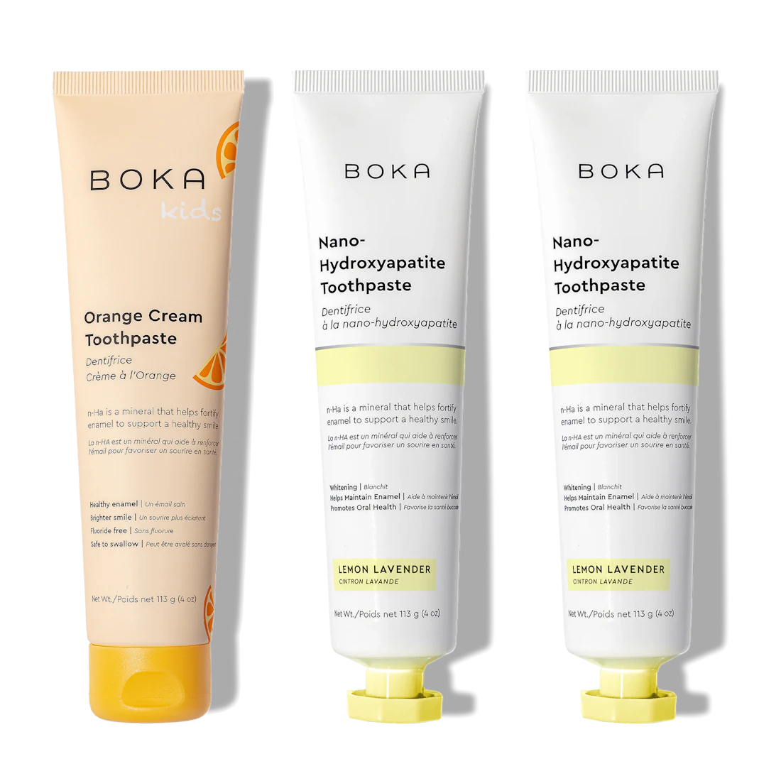 N-Ha Toothpaste 3-Pack: includes one Kids and two nano-hydroxyapatite formulas.