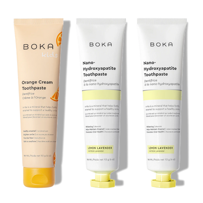 N-Ha Toothpaste 3-Pack: includes one Kids and two nano-hydroxyapatite formulas.
