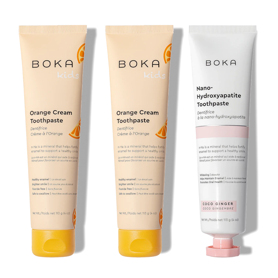 N-Ha Toothpaste 3-Pack with nano-hydroxyapatite for advanced oral care in fun flavors.
