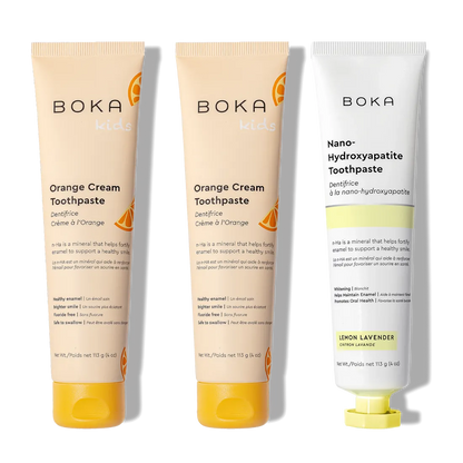 N-Ha Toothpaste Family 3 Pack: three kid-approved tubes with nano-hydroxyapatite for healthy smiles.
