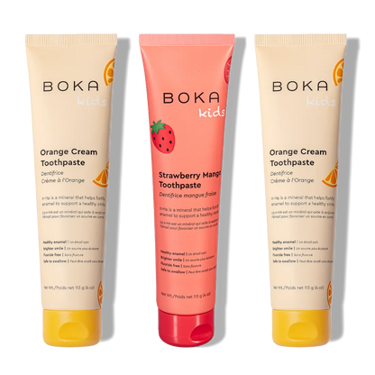 Three tubes of n-Ha Toothpaste Family 3 Pack with kid-approved flavors for healthy brushing habits.