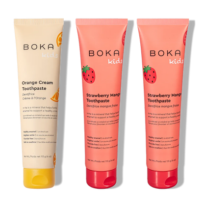 Three tubes of n-Ha Toothpaste Family 3 Pack in fun flavors to support healthy brushing habits.