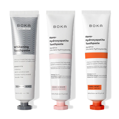 Nano (n-Ha) Toothpaste Whitening 3 Pack: Refresh Mint, Coco Ginger & Cinna Mint flavors.