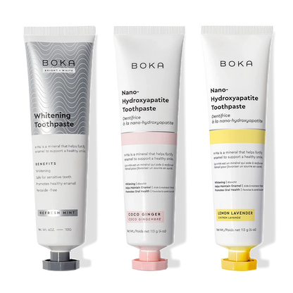 Nano (n-Ha) Toothpaste Whitening 3 Pack: Refresh Mint, Coco Ginger & Lemon Lavender flavors.