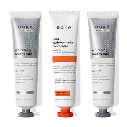 3-pack of Nano (n-Ha) Whitening Toothpaste, peroxide-free with baking soda and nano-hydroxyapatite.