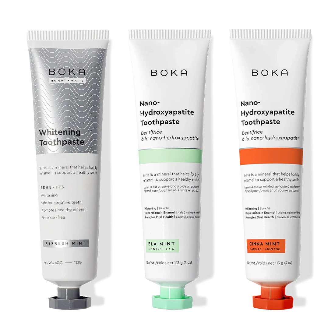 Three Nano (n-Ha) Toothpaste Whitening 3 Packs in Refresh Mint for strong, healthy teeth.